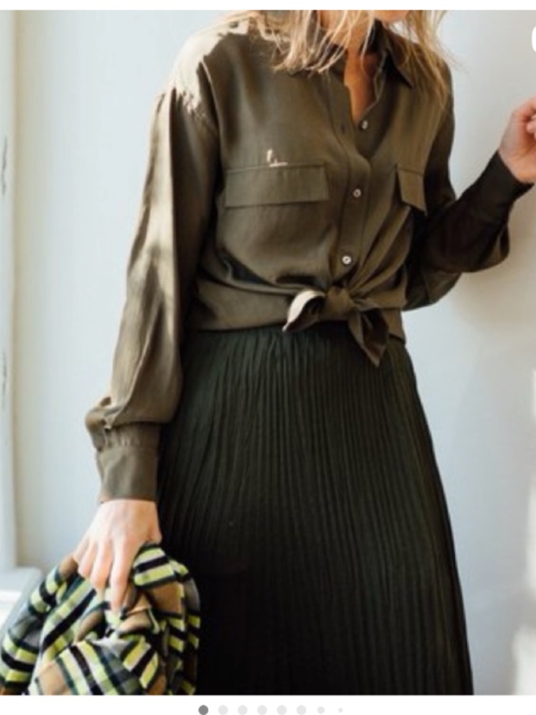 Vince Women's Olive-Tone Long Sleeve Button Down Blouse, Size Large